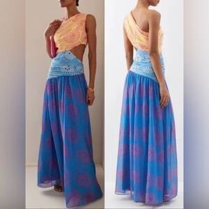 NWOT Staud Ashlyn one shoulder Maxi Dress Blue Size 16